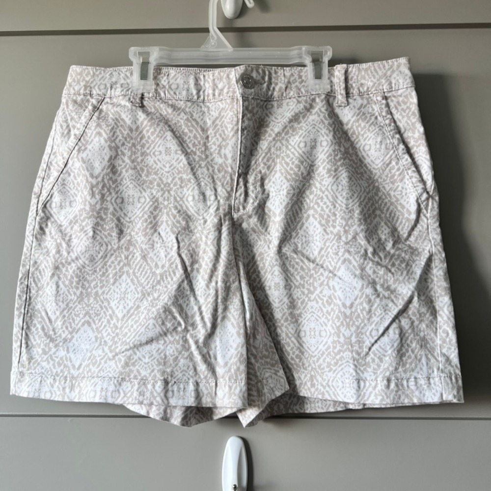 Gloria Vanderbilt Womens Tan‎ White Ikat Geometric Print Chino Shorts Size 12